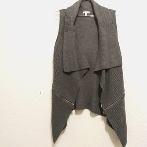 Calvin Klein Jeans Gray Ribbed Zip Knit Waterfall Open Sweater Vest sz M